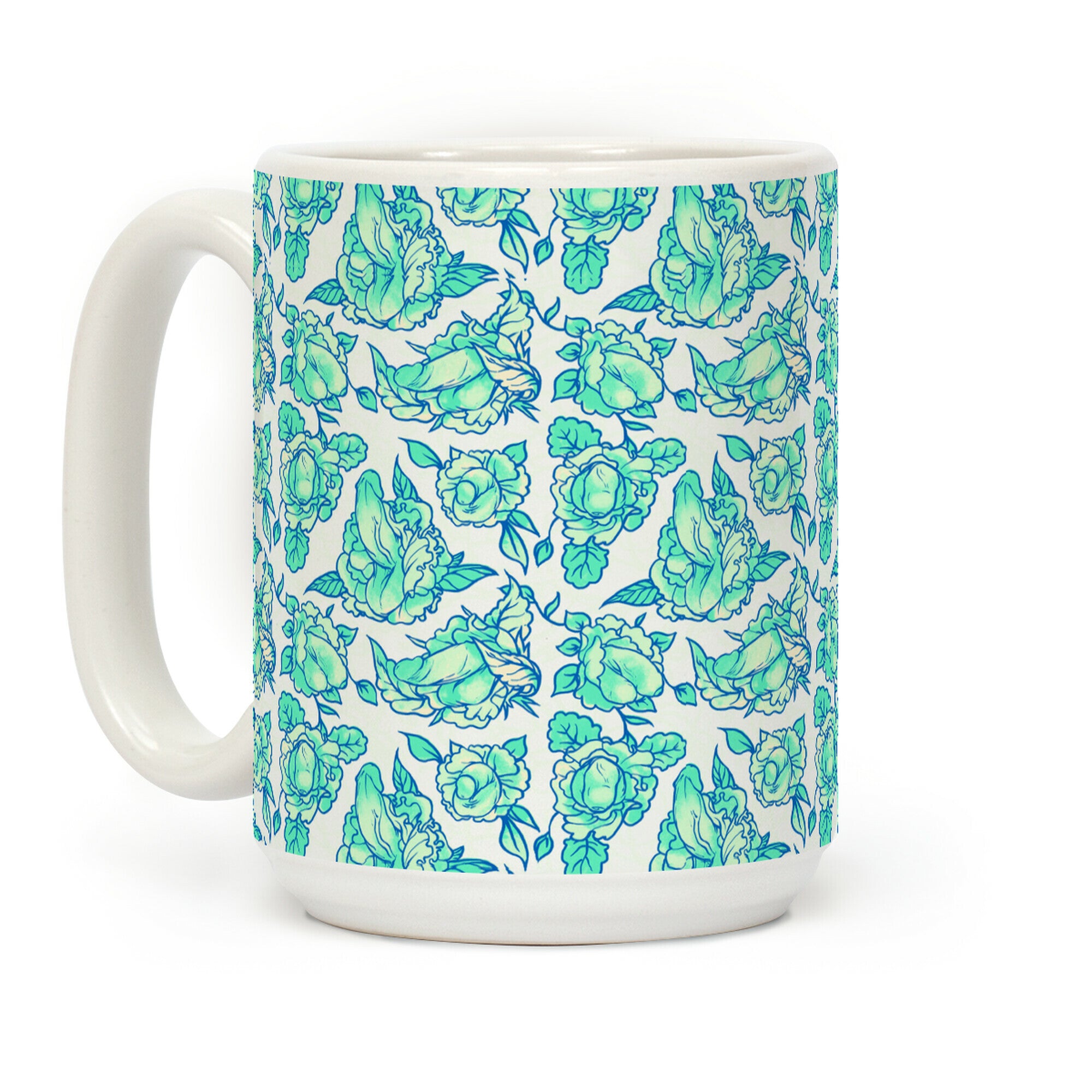 Floral Penis Pattern Teal Coffee Mug